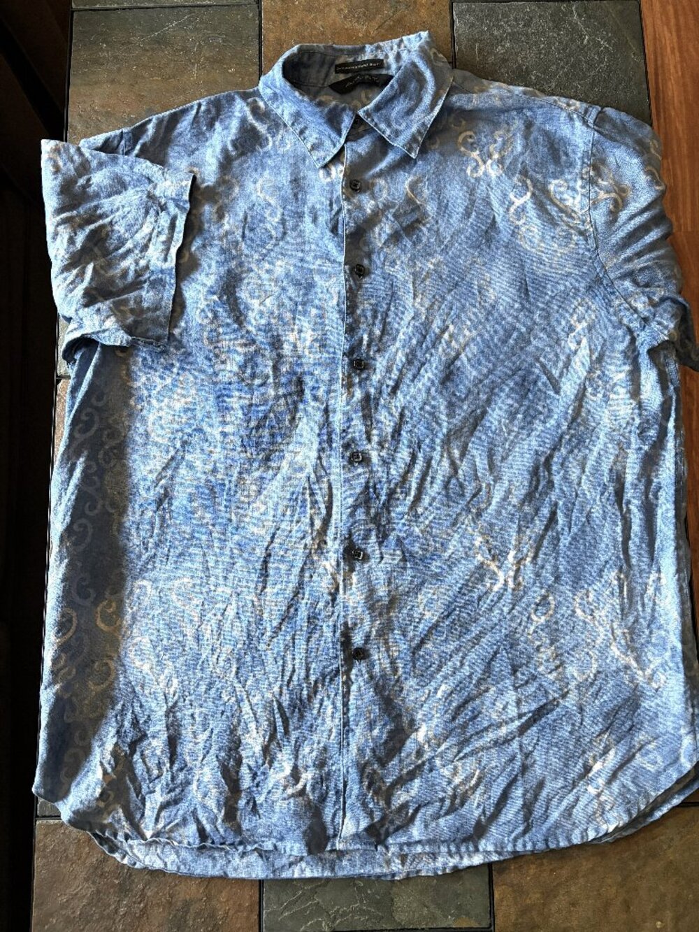 Axist wave-washed linen short sleeve blue button up shirt size men's L